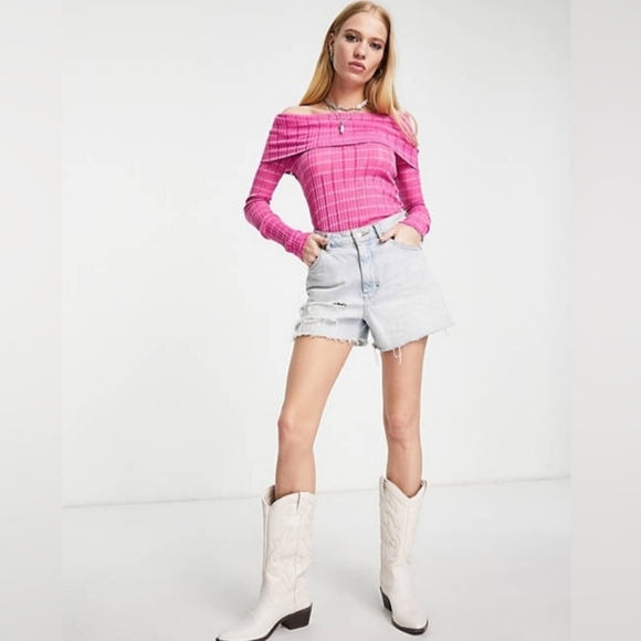 Free People Snowbunny Girlfriend Rib Top in Fuchsia Fizz Combo - Picture 2 of 4